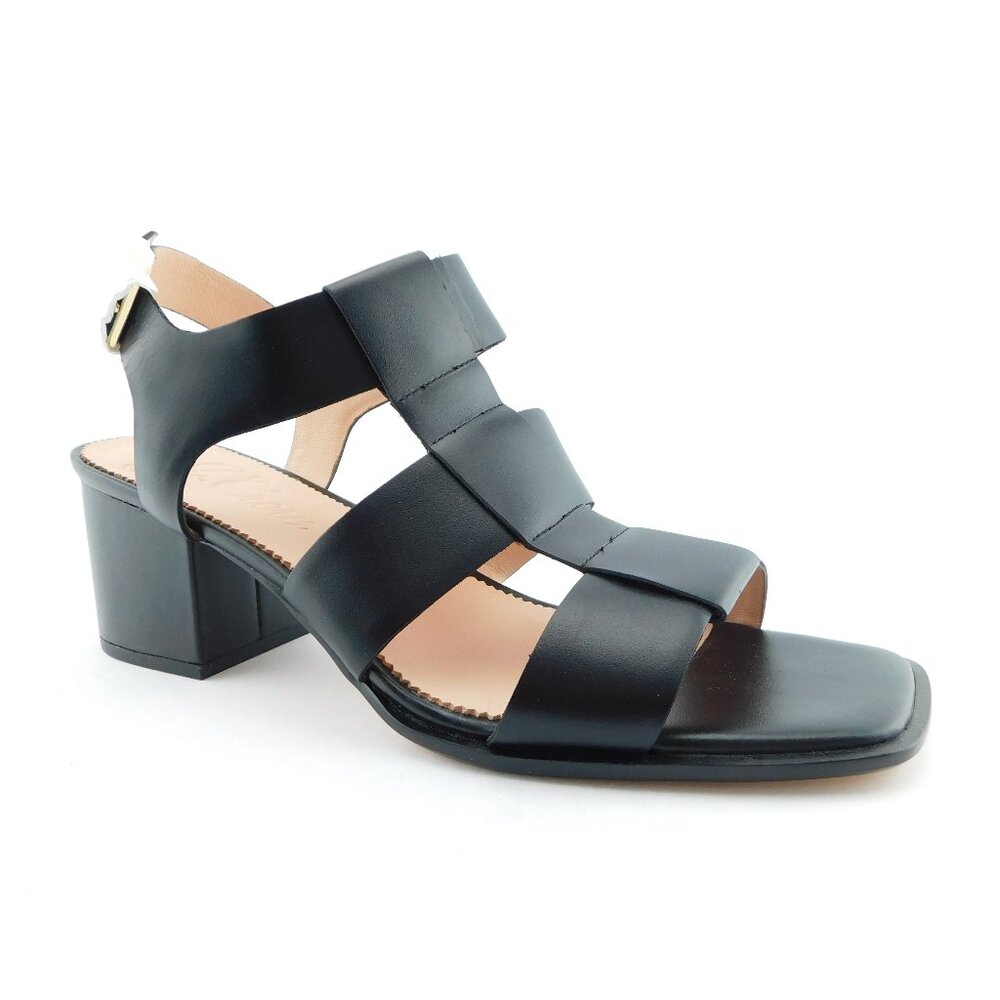 Unworn J. CREW Black Leather Block Heel Sling Back Caged Sandals 11 - Picture 2 of 8